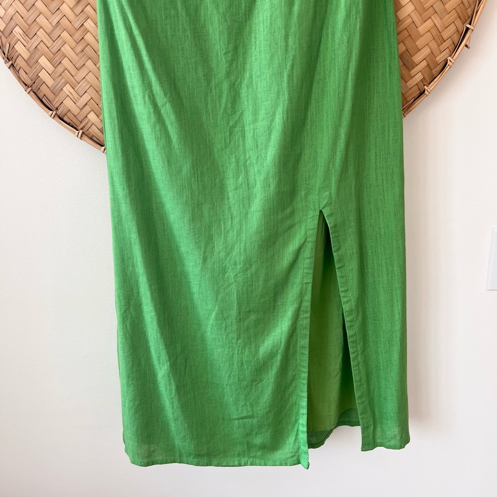 SNDYS. SERENA FLOWY MIDI LINEN STRAPLESS DRESS SMOCKED BACK PANEL SIDE-SLIT NWT - Picture 6 of 11
